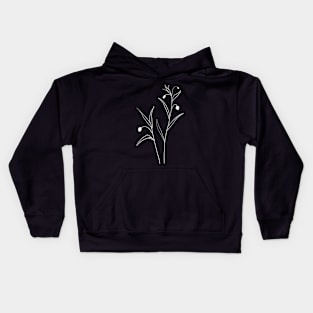 Black and white wild plant botanical outline Sandersonia Kids Hoodie